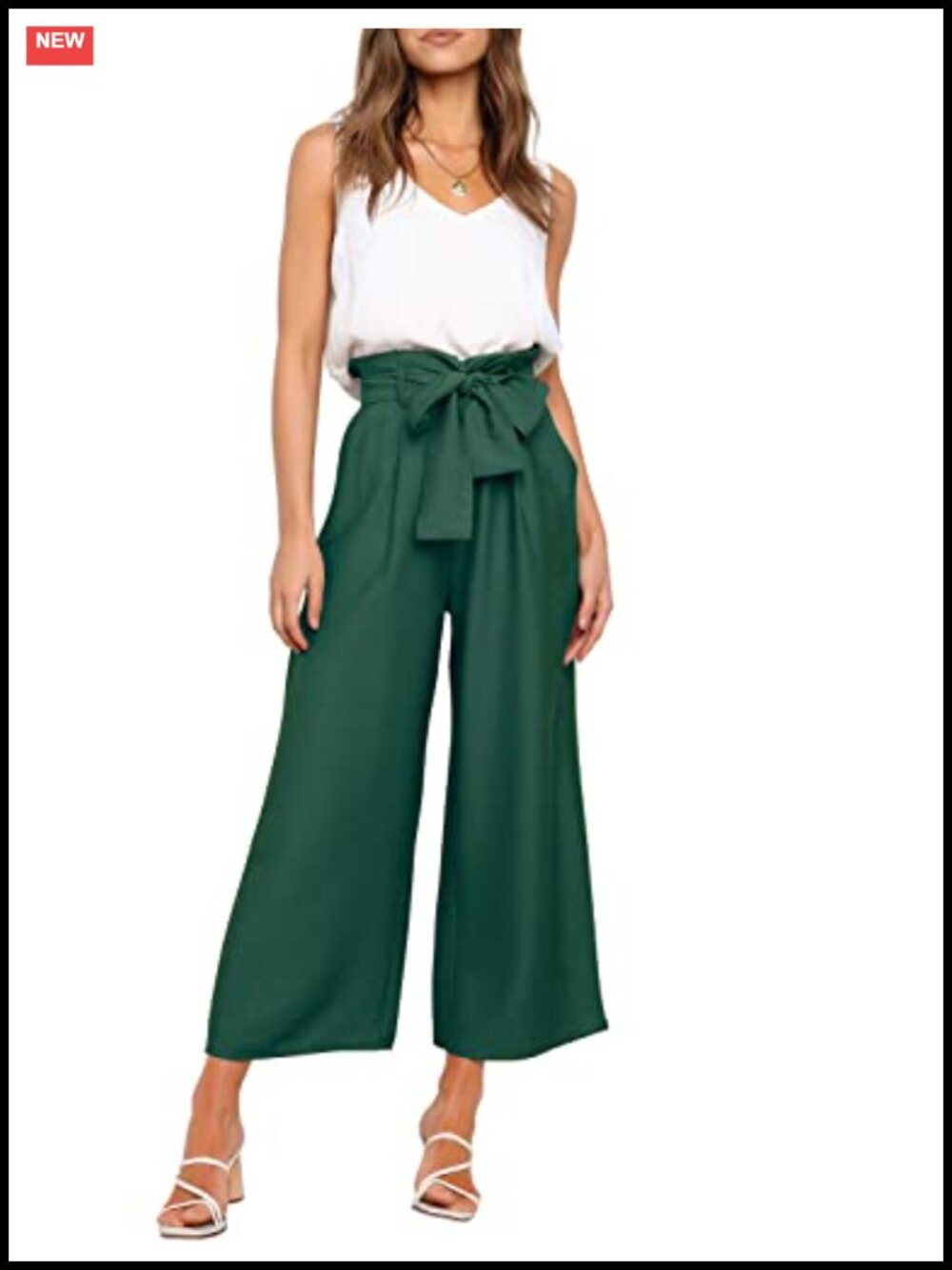 2 Piece Set V Neck Tank Top High Waisted Cropped Paper Bag Wide Leg Pants